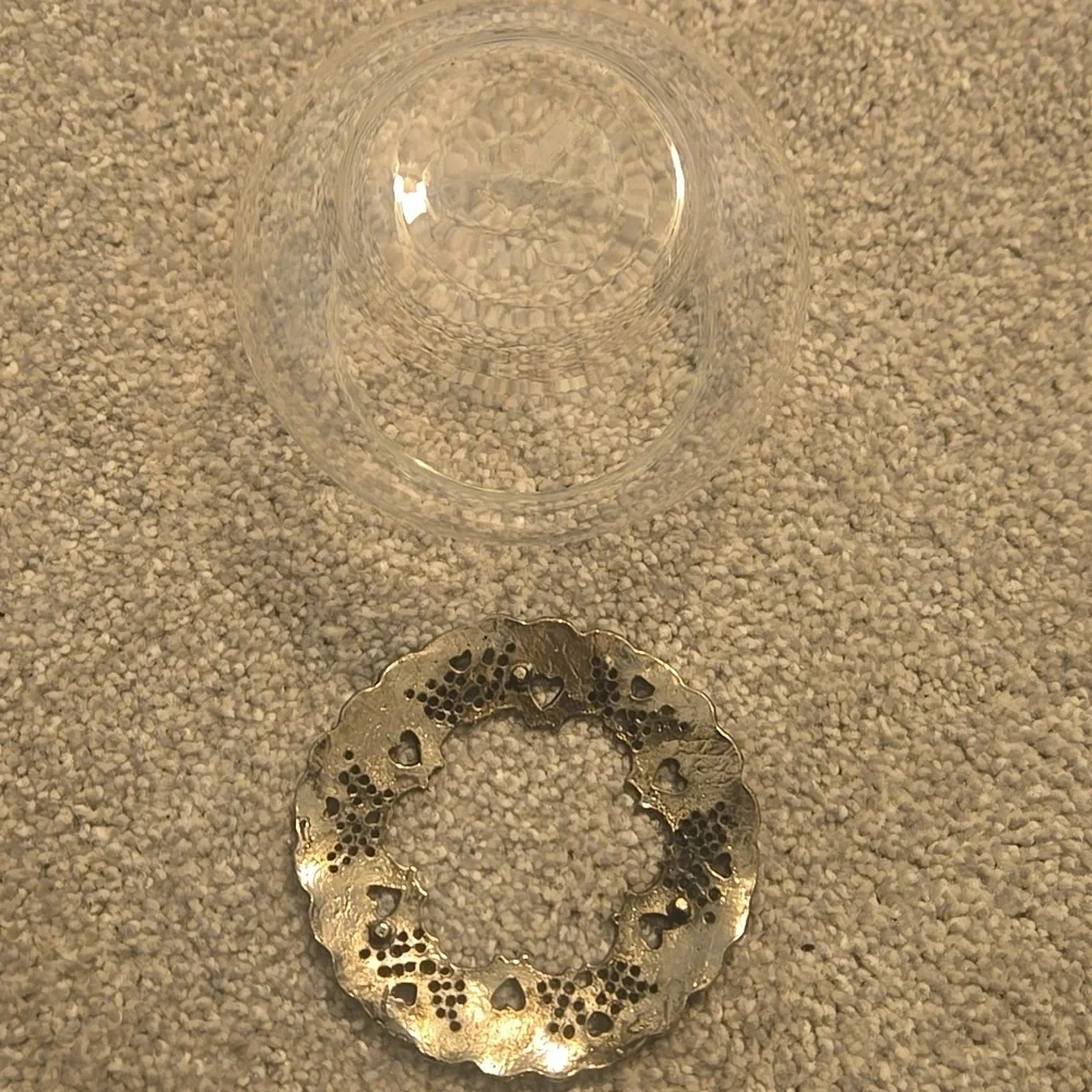 Vintage USA Metzke Anchor Hocking Potpourri Aroma Jar with Pewter Heart Topper - Picture 2 of 3